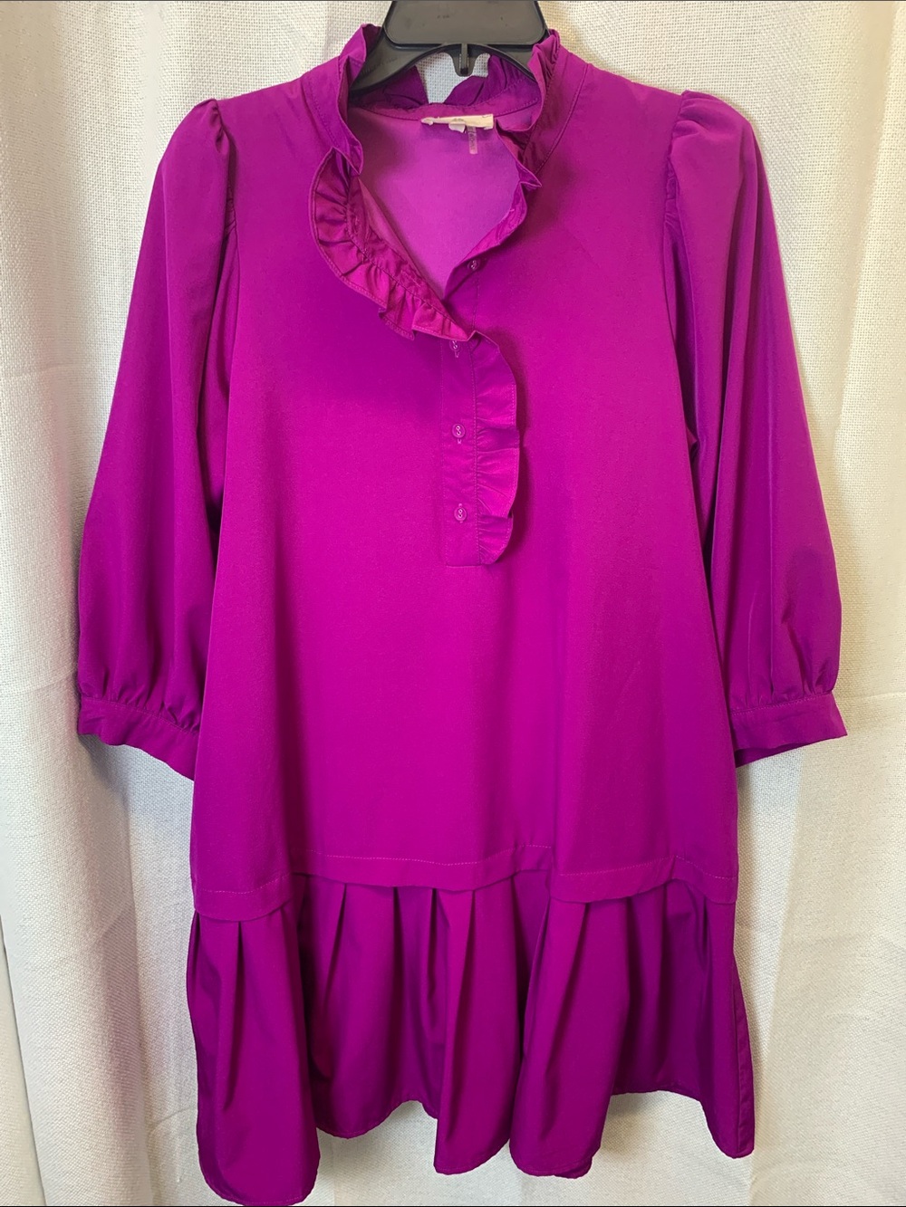 Entro Drop Waist Ruffle Mini Dress Wine Magenta Plum Shift Tunic